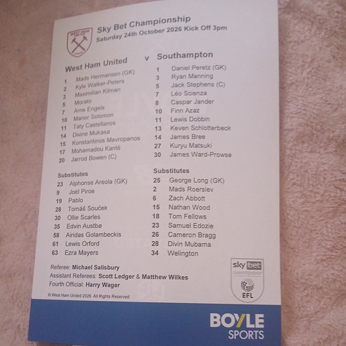 West ham united southampton - west, v