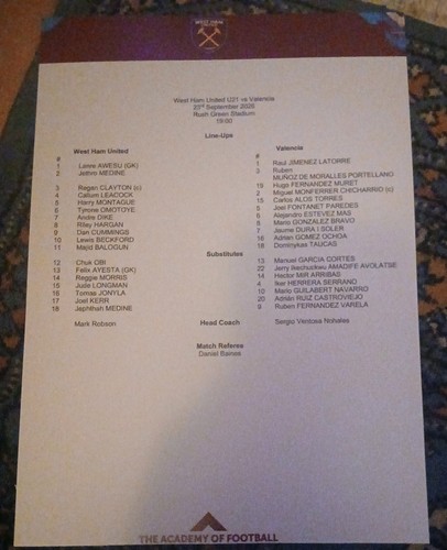 West ham utd - u21s, valencia