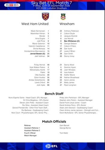 West ham utd wrexham fc - ham,