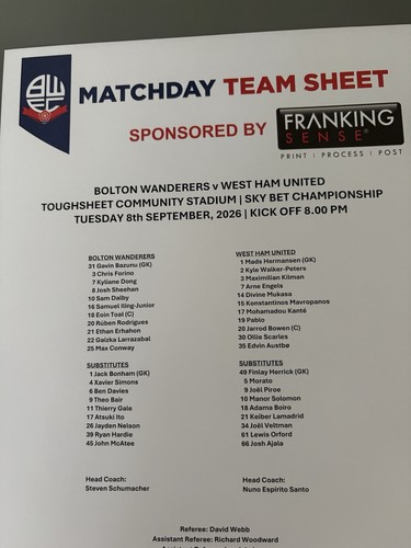 Bolton wanderers west ham - west,