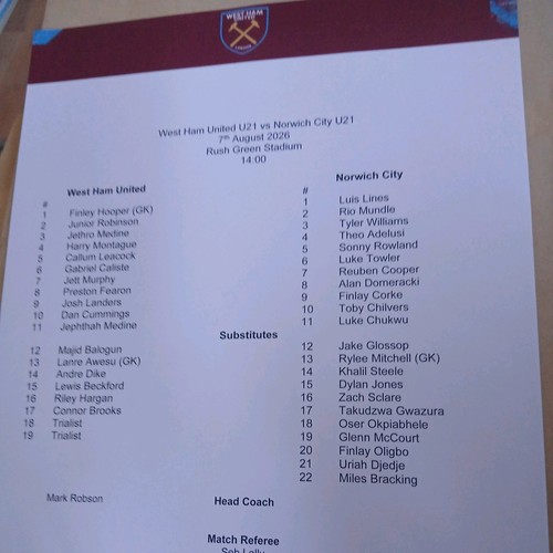 West ham u21s norwich - v,