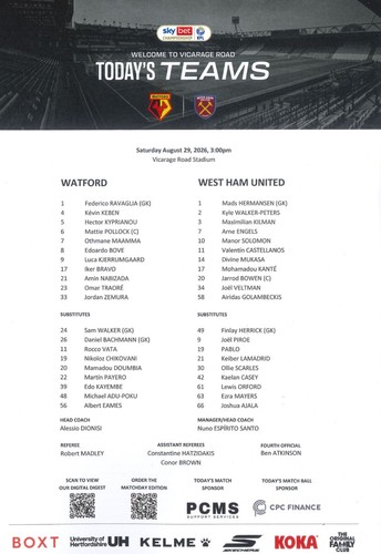 Watford west ham utd - v,